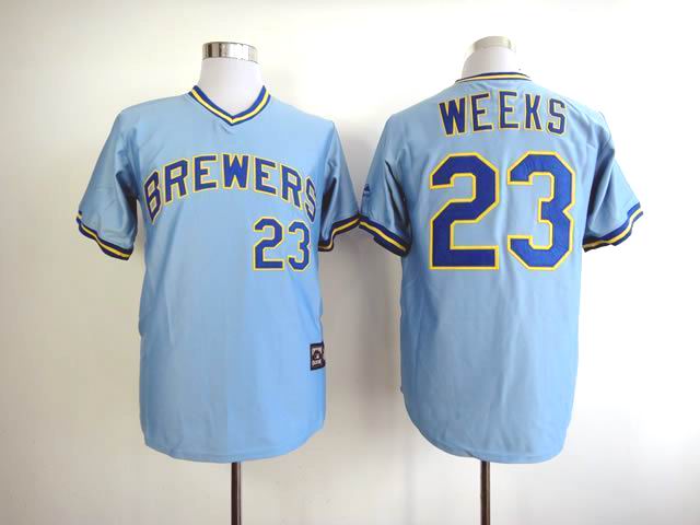 Men Milwaukee Brewers 23 Weeks Blue Throwback MLB Jerseys